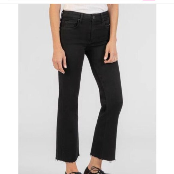 Kut from the Kloth Mid Rise Kelsey Black Ankle Flare Jeans - Picture 1 of 13
